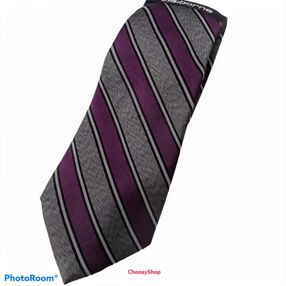 Tie Silk NWT Purple Dark Gray Black White Striped Silk Tie